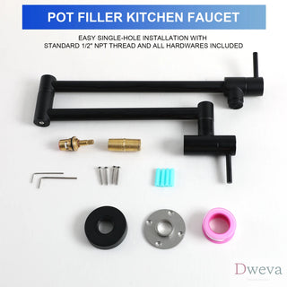 Pot Filler Faucet - Wall Mount Kitchen Sink Faucet Folding Stretchable with Single Hole Two Handles, Matte Black Dweva