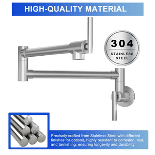 Pot Filler Faucet - Wall Mount Kitchen Sink Faucet Folding Stretchable with Single Hole Two Handles, Brushed Nickel Dweva