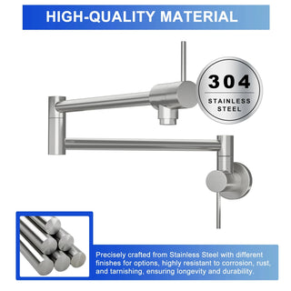 Pot Filler Faucet - Wall Mount Kitchen Sink Faucet Folding Stretchable with Single Hole Two Handles, Brushed Nickel Dweva