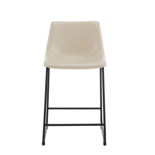 (Set of 2) Vintage Style 24-Inch Armless Industrial Faux Leather Counter Stool with Metal Legs and Footrest for Kitchen Island, Cafe, Pub, Bar Counter, Cream and Black Dweva