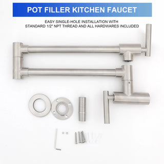 Pot Filler Faucet - Wall Mount Kitchen Sink Faucet Folding Stretchable with Single Hole Two Handles, Brushed Nickel Dweva