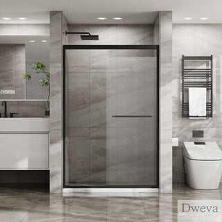 Goodyo Double Sliding Glass Shower Door 48 in. W x 72 in. H Aluminum Framed Shower Enclosure with SGCC Clear Tempered Glass, Stainless Steel Hardware, Matte Black Dweva
