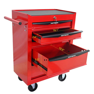 Rolling Metal Tool Chest with 5 Drawers, 20" 5-Drawer Tool Chest Cabinet with Ball Bearing Drawer Slides, Steel Tool Storage Box Organizer -Red&Black Dweva