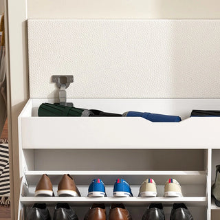 Entryway Bench with Shoe Storage,Adjustable 3-Tier Flip-Up Drawers & Hidden Cabinet,Space-Saving Shoe Organizer,Triple Storage and Modern Design,for Hallway and Living Room,White Dweva