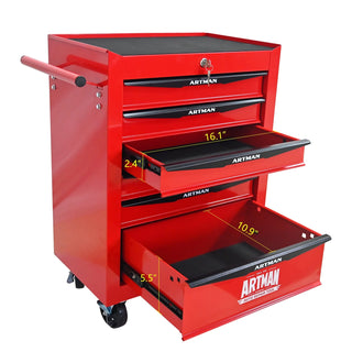 Rolling Metal Tool Chest with 6 Drawers, 20" 6-Drawer Tool Chest Cabinet with Ball Bearing Drawer Slides, Steel Tool Storage Box Organizer -Red&Black Dweva