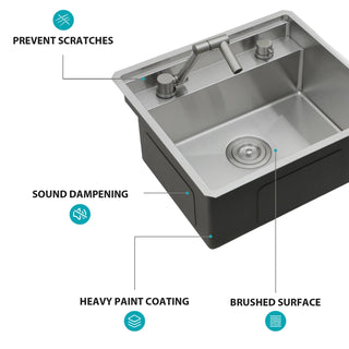 21 Inch Undermount Kitchen Sink With Folding Faucet and Cutting Board - 21 " x 19" Bar Prep Sink Stainless Steel 16 Gauge Workstation Sink Single Bowl Basin Sink Dweva