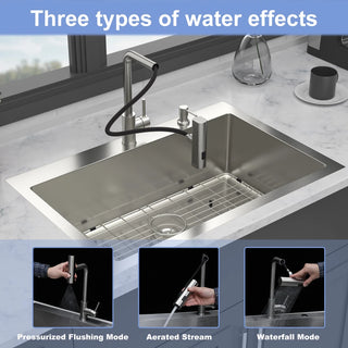 33" Drop-in Kitchen Sink with Pull-Out Faucet and Soap Dispenser - 33 x 22 x 10 inch Single Bowl 16 Gauge Stainless Steel Topmount Kitchen Sink Basin Dweva