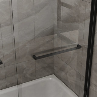 Goodyo Double Sliding Bathtub Shower Door 60 in. W x 58 in. H Aluminum Framed Shower Enclosure for Tub with SGCC Clear Tempered Glass, Stainless Steel Hardware, Matte Black Dweva