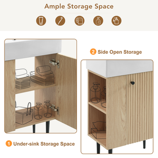 21.6" Wood Bathroom vanity, Combo Cabinet, Bathroom Storage Cabinet, Single Ceramic Sink, Left side storage Dweva