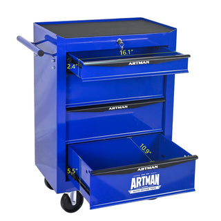 Rolling Metal Tool Chest with 4 Drawers, 20" 4-Drawer Tool Chest Cabinet with Ball Bearing Drawer Slides, Steel Tool Storage Box Organizer -BLACK&BLUE Dweva