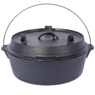 Pre-Seasoned Cast Iron Dutch Oven With Skillet Lid, Outdoor Camping Deep Pot for Camping Fireplace Cooking BBQ Baking Campfire, With Iron Pot Rack, 4.5 Quart Dweva