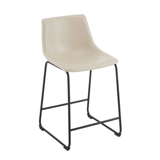 (Set of 2) Vintage Style 24-Inch Armless Industrial Faux Leather Counter Stool with Metal Legs and Footrest for Kitchen Island, Cafe, Pub, Bar Counter, Cream and Black Dweva