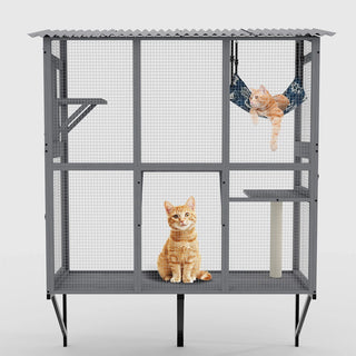 Large Cat Catio – Expandable Window Box Enclosure for Multiple Indoor Cats, Cat Perch House with 3 platforms,1 hammock and 3 doors, All-Weather Use Dweva