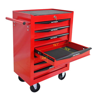Rolling Metal Tool Chest with 7 Drawers, 20" 7-Drawer Tool Chest Cabinet with Ball Bearing Drawer Slides, Steel Tool Storage Box Organizer -Red&Black Dweva