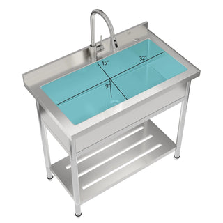 21"D x 36"W x 35.5"H Stainless Steel Large Utility Sink Single Bowl, Freestanding Commercial Restaurant Sink with Pull-Out Faucet, Utility Sink for Laundry Room, Garage, Kitchen Dweva