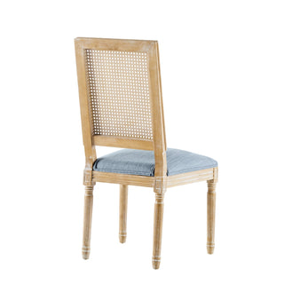 [Set of 2] French Country Dining Chairs - Elegant Cane Backrest & Upholstered Seats with Fluted Legs - Rustic Weathered Finish - Solid Rubberwood Frame - Vintage Inspired Kitchen & Dining Room Chairs Dweva