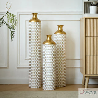 Floor metal vase modern style decoration home droplet shaped white metal vase 3-piece set gorgeous home decoration large glazed metal vase Dweva