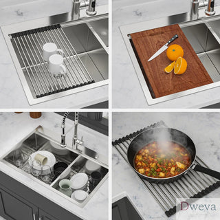 Topmount Drop in Kitchen Sink - 36"x 22" x 10" Double Bowl (60/40) Kitchen Sink 16 Gauge with Two 10" Deep Basin, Brushed Nickel Dweva