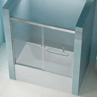 56"-60" W x 58" H Double Sliding Bathtub Shower Door, Semi-Frameless Bypass Tub Door, 1/4" (6mm) Tempered Glass with Explosion-Proof Film, Adjustable Aluminum Alloy Frame, Brushed Nickel 24D03-T60BNX Dweva