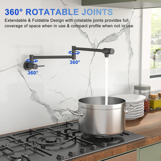 Pot Filler Faucet - Wall Mount Kitchen Sink Faucet Folding Stretchable with Single Hole Two Handles, Matte Black Dweva