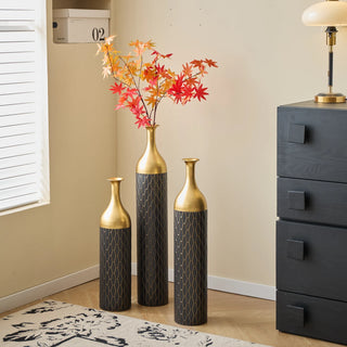 Black and Gold Metal Vase Set of 3 Floor Vases Ideal for Mother's Day Gift Wedding Decoration Elegant Floral Display Dweva