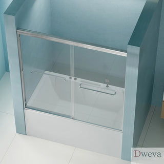 56"-60" W x 58" H Double Sliding Bathtub Shower Door, Semi-Frameless Bypass Tub Door, 1/4" (6mm) Tempered Glass with Explosion-Proof Film, Adjustable Aluminum Alloy Frame, Brushed Nickel 24D03-T60BNX Dweva