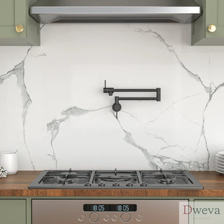 Pot Filler Faucet - Wall Mount Kitchen Sink Faucet Folding Stretchable with Single Hole Two Handles, Matte Black Dweva