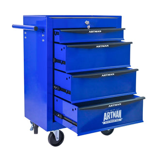 Rolling Metal Tool Chest with 4 Drawers, 20" 4-Drawer Tool Chest Cabinet with Ball Bearing Drawer Slides, Steel Tool Storage Box Organizer -BLACK&BLUE Dweva