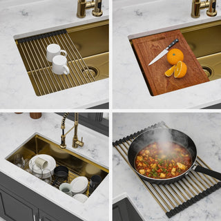 Single Bowl Undermount Workstation Gold Kitchen Sink - 33" x 19" x 10" Inch 16 Gauge Stainless Steel Deep Sink Dweva