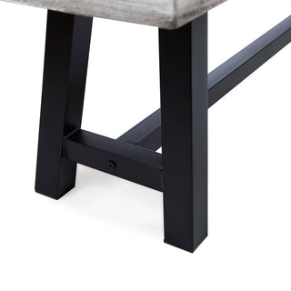 Light Grey Sandblast Finish Acacia Wood Dining Bench with Black Rustic Metal Finish Frame Dweva
