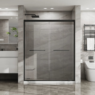 Goodyo Double Sliding Glass Shower Door 60 in. W x 72 in. H Aluminum Framed Shower Enclosure with SGCC Clear Tempered Glass, Stainless Steel Hardware, Matte Black Dweva