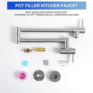 Pot Filler Faucet - Wall Mount Kitchen Sink Faucet Folding Stretchable with Single Hole Two Handles, Brushed Nickel Dweva