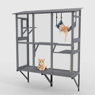 Large Cat Catio – Expandable Window Box Enclosure for Multiple Indoor Cats, Cat Perch House with 3 platforms,1 hammock and 3 doors, All-Weather Use Dweva