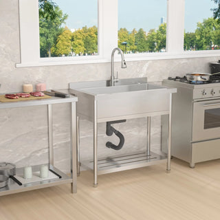 21"D x 36"W x 35.5"H Stainless Steel Large Utility Sink Single Bowl, Freestanding Commercial Restaurant Sink with Pull-Out Faucet, Utility Sink for Laundry Room, Garage, Kitchen Dweva