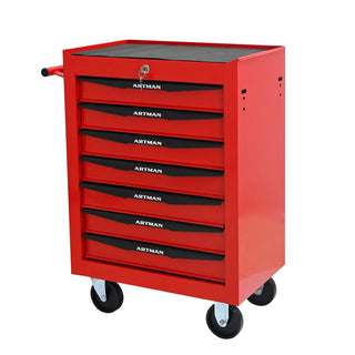 Rolling Metal Tool Chest with 7 Drawers, 20" 7-Drawer Tool Chest Cabinet with Ball Bearing Drawer Slides, Steel Tool Storage Box Organizer -Red&Black Dweva
