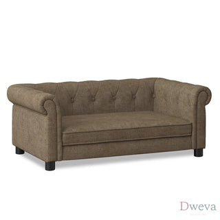 Elegant rectangular pet bed for small and medium-sized dogs, durable elevated dog sofa bed, comfortable dog sofa, modern and fashionable linen fabric dog sofa-Brown Dweva