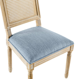 [Set of 2] French Country Dining Chairs - Elegant Cane Backrest & Upholstered Seats with Fluted Legs - Rustic Weathered Finish - Solid Rubberwood Frame - Vintage Inspired Kitchen & Dining Room Chairs Dweva