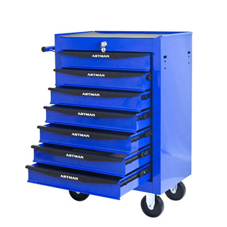 Rolling Metal Tool Chest with 7 Drawers, 20" 7-Drawer Tool Chest Cabinet with Ball Bearing Drawer Slides, Steel Tool Storage Box Organizer -BLACK&BLUE Dweva