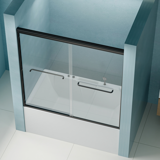 56"-60" W x 58" H Double Sliding Bathtub Shower Door, Semi-Frameless Bypass Tub Door, 1/4" (6mm) Tempered Glass with Explosion-Proof Film, Adjustable Aluminum Alloy Frame, Matte Black 24D03-T60MBX Dweva
