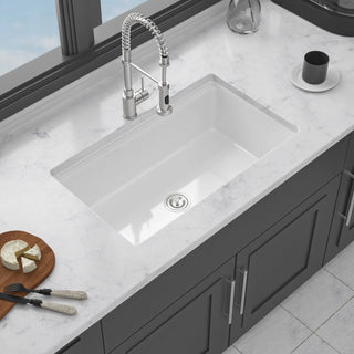 Undermount White Kitchen Sink Workstation - 33 inch White Porcelain Ceramic Single Bowl Dual Mount Kitchen Sink Dweva