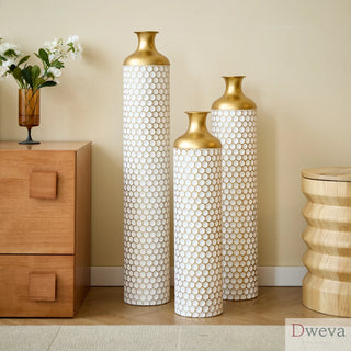 Floor metal vase modern style decoration home droplet shaped white metal vase 3-piece set gorgeous home decoration large glazed metal vase Dweva