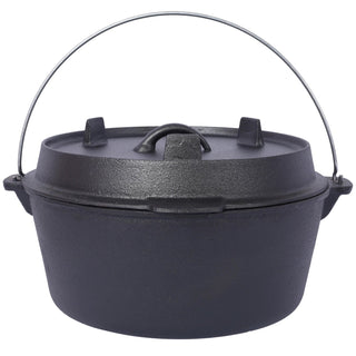 Pre-Seasoned Cast Iron Dutch Oven With Skillet Lid, Outdoor Camping Deep Pot for Camping Fireplace Cooking BBQ Baking Campfire, With Iron Pot Rack, 8 Quart Dweva