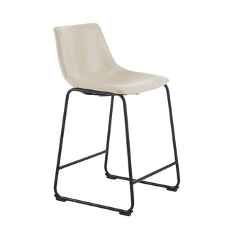 (Set of 2) Vintage Style 24-Inch Armless Industrial Faux Leather Counter Stool with Metal Legs and Footrest for Kitchen Island, Cafe, Pub, Bar Counter, Cream and Black Dweva
