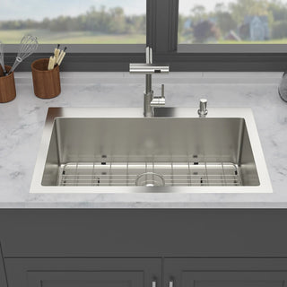 30" Drop-in Kitchen Sink with Pull-Out Faucet and Soap Dispenser - 30 x 22 x 10 inch Single Bowl 16 Gauge Stainless Steel Topmount Kitchen Sink Basin Dweva