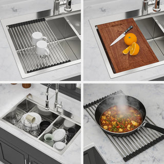 Topmount Drop in Kitchen Sink - 33"x 22" x 10" Double Bowl (60/40) Kitchen Sink 16 Gauge with Two 10" Deep Basin, Brushed Nickel Dweva