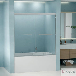 56"-60" W x 58" H Double Sliding Bathtub Shower Door, Semi-Frameless Bypass Tub Door, 1/4" (6mm) Tempered Glass with Explosion-Proof Film, Adjustable Aluminum Alloy Frame, Brushed Nickel 24D03-T60BNX Dweva