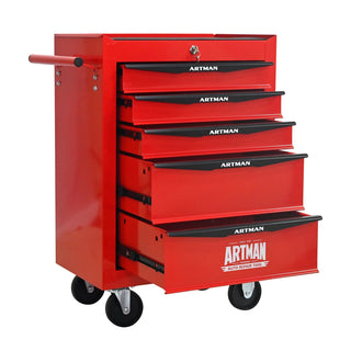 Rolling Metal Tool Chest with 5 Drawers, 20" 5-Drawer Tool Chest Cabinet with Ball Bearing Drawer Slides, Steel Tool Storage Box Organizer -Red&Black Dweva
