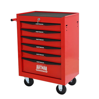 Rolling Metal Tool Chest with 6 Drawers, 20" 6-Drawer Tool Chest Cabinet with Ball Bearing Drawer Slides, Steel Tool Storage Box Organizer -Red&Black Dweva
