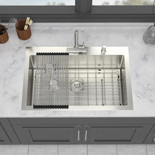 30" Drop-in Kitchen Sink with Pull-Out Faucet and Soap Dispenser - 30 x 22 x 10 inch Single Bowl 16 Gauge Stainless Steel Topmount Kitchen Sink Basin Dweva