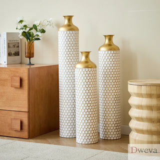 Floor metal vase modern style decoration home droplet shaped white metal vase 3-piece set gorgeous home decoration large glazed metal vase Dweva